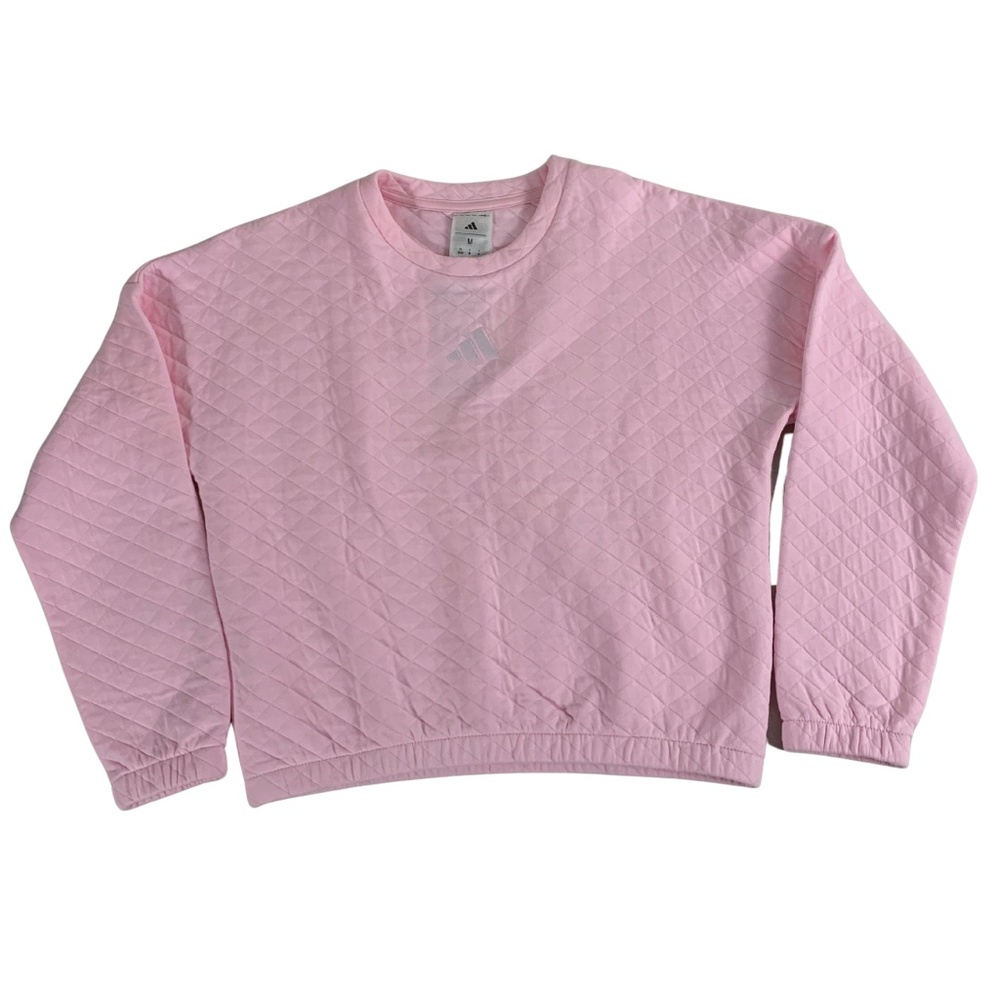 Adidas Girl's Pink Quilled Crewneck Pullover Sweater M Barbie Y2K Coquette
